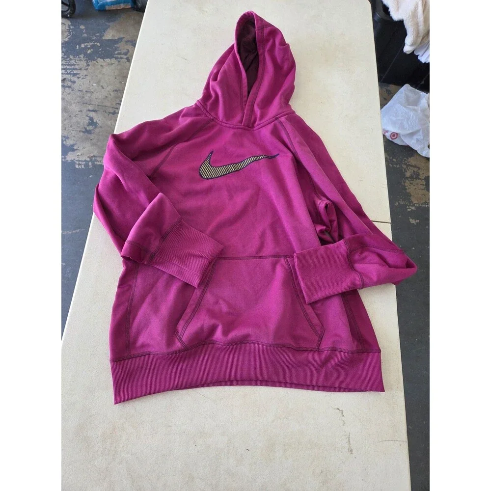 Nike Therma-FIT Women's XL Pullover Hoodie Magenta Pink Textured Swoosh Fleece